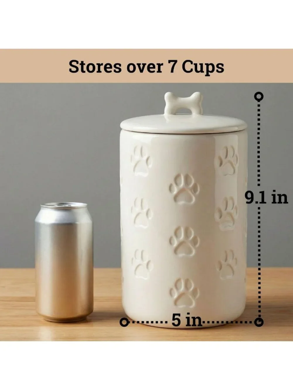 Airtight Dog Treat Container - 7 Cup Ceramic Jar for Kitchen - Cute Pet Cookie
